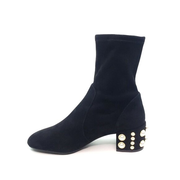 Stuart Weitzman Odetta 50 Booties Faux Pearl Black Suede Womens US 7.5 B - Picture 9 of 11